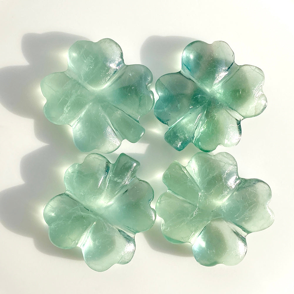 Green Fluorite Four Leaf Clover Crystal Carvings