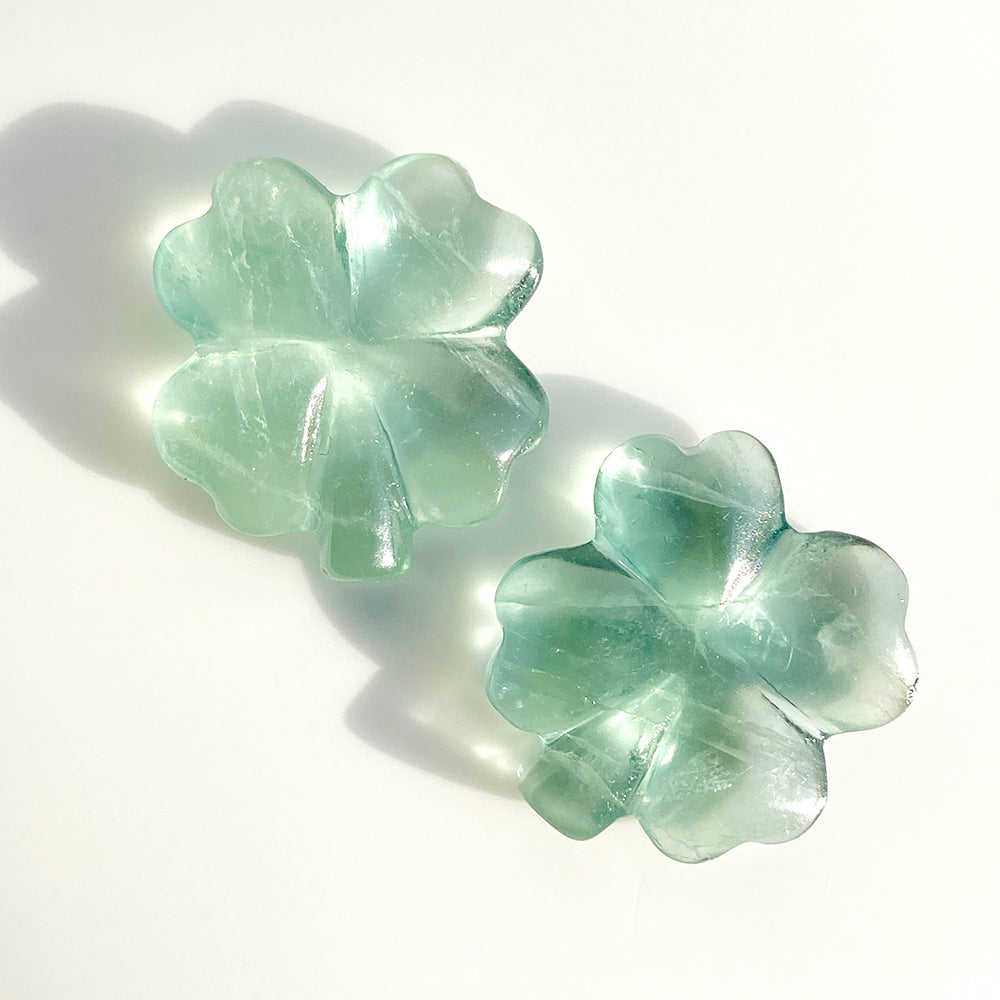 Green Fluorite Four Leaf Clover Crystal Carvings