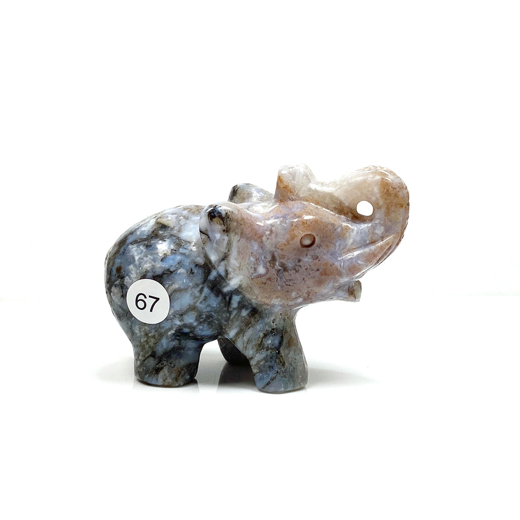 Moss Agate Elephant Carving Animal Sculpture Healing Christmas Home Decoration