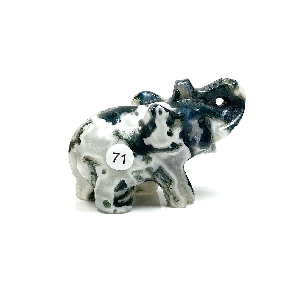 Moss Agate Elephant Carving Animal Sculpture Healing Christmas Home Decoration