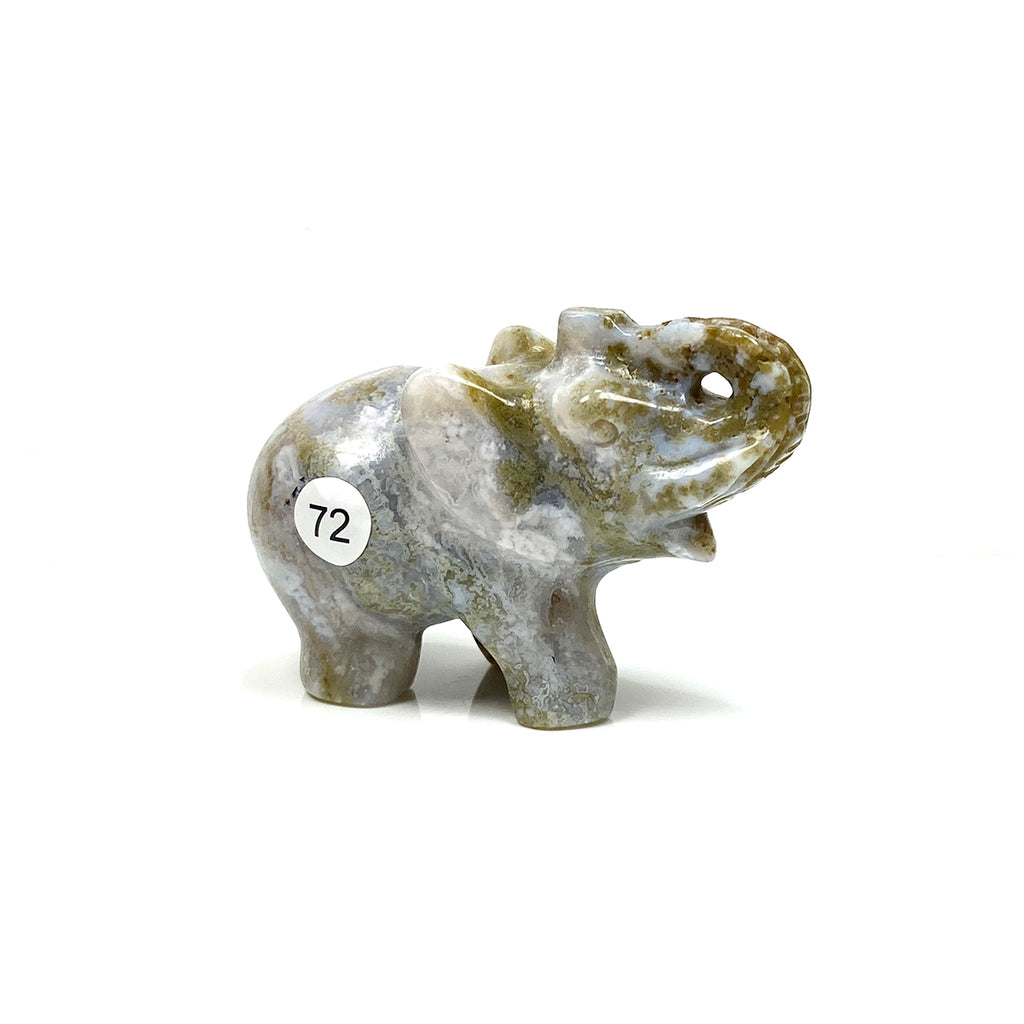Moss Agate Elephant Carving Animal Sculpture Healing Christmas Home Decoration