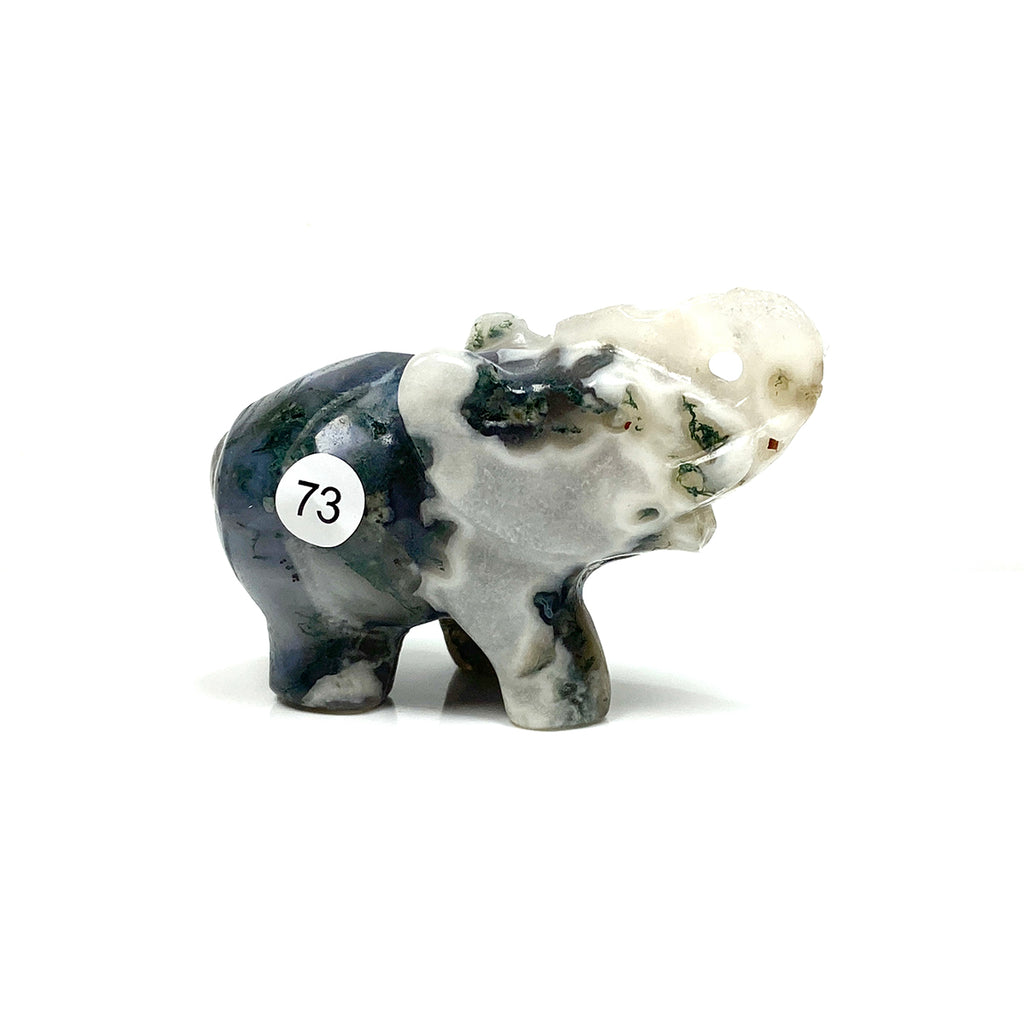 Moss Agate Elephant Carving Animal Sculpture Healing Christmas Home Decoration