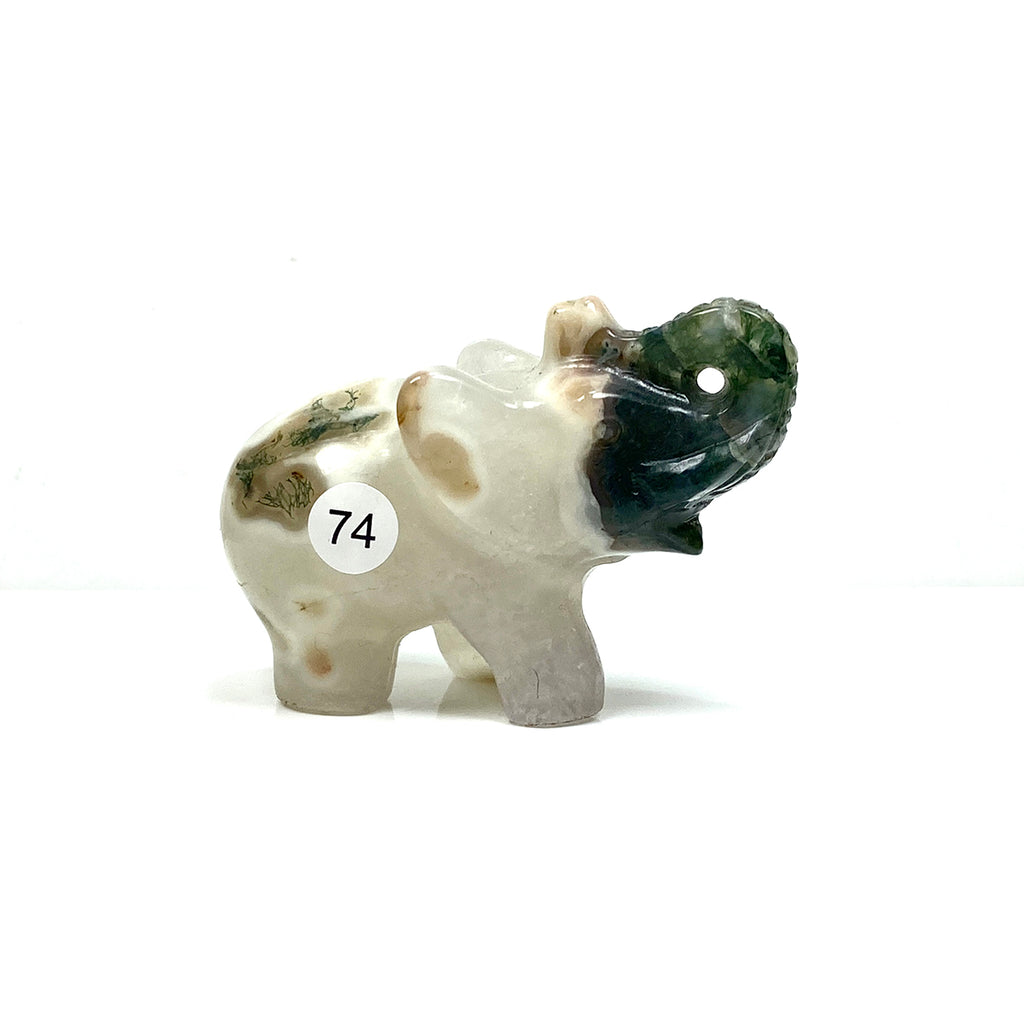 Moss Agate Elephant Carving Animal Sculpture Healing Christmas Home Decoration