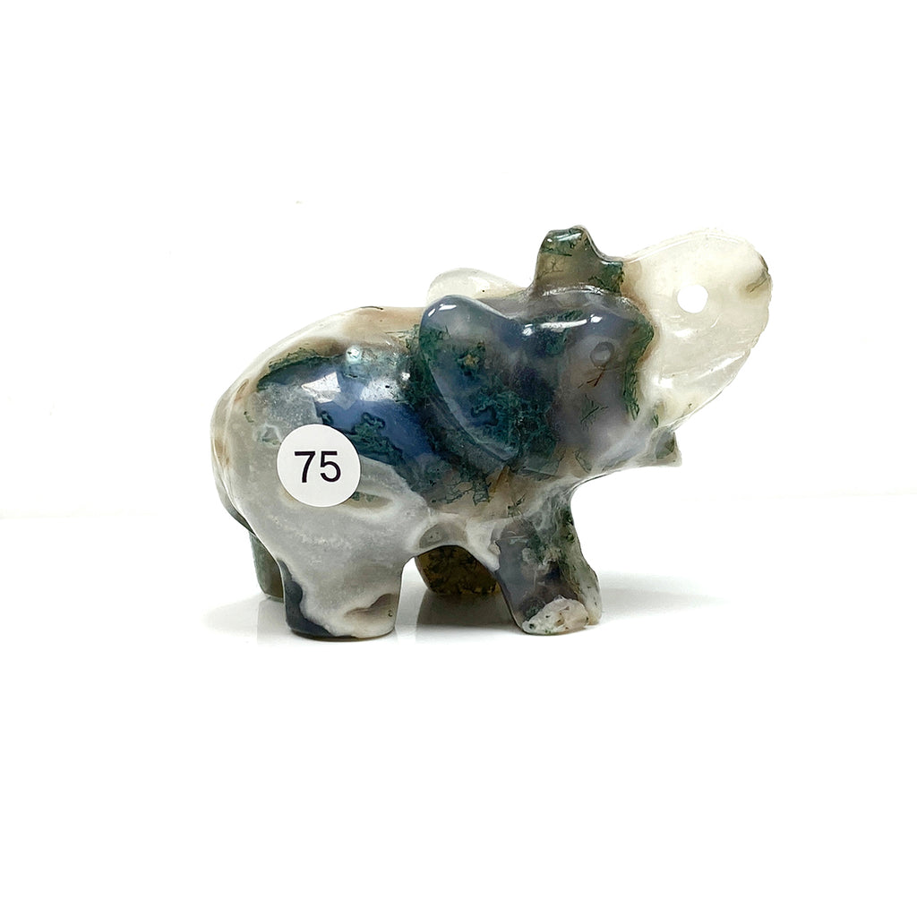 Moss Agate Elephant Carving Animal Sculpture Healing Christmas Home Decoration