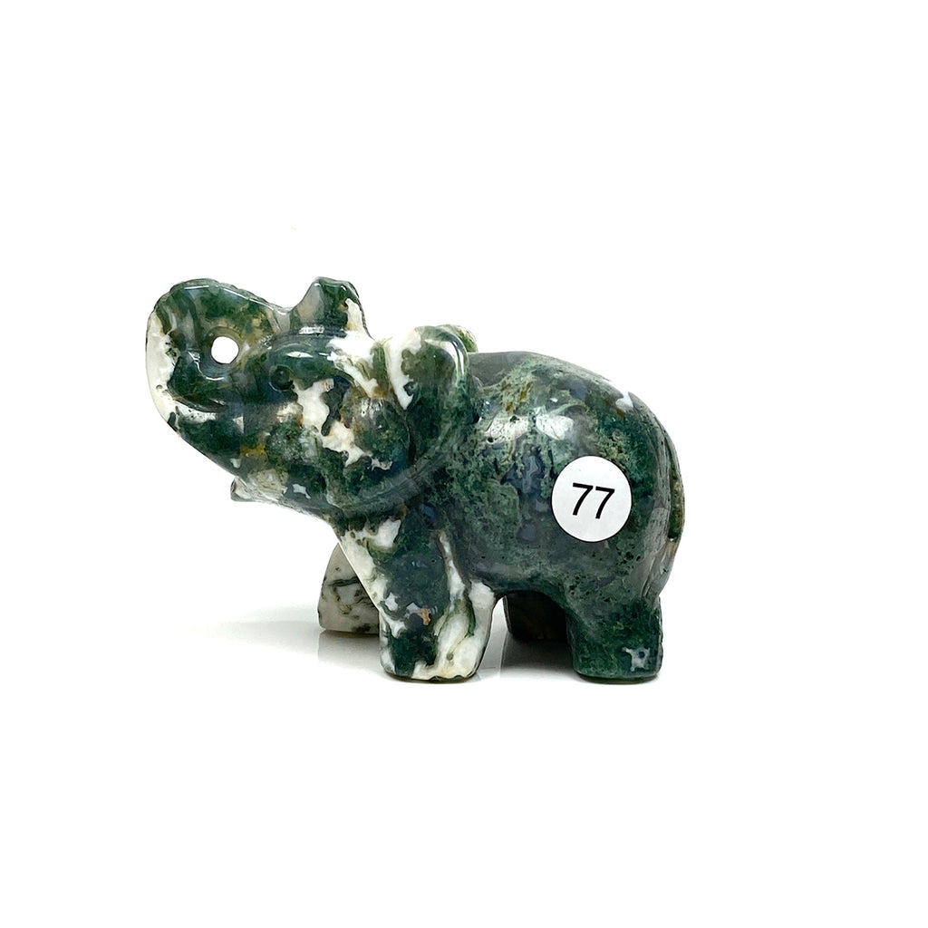 Moss Agate Elephant Carving Animal Sculpture Healing Christmas Home Decoration