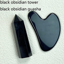 Load image into Gallery viewer, Clear Quartz &amp; Obsidian &amp; Green Aventurine Tower And Guasha Set