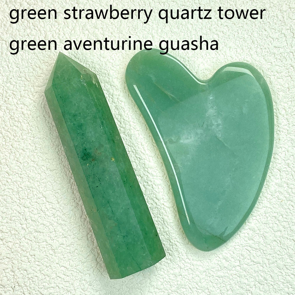 Clear Quartz & Obsidian & Green Aventurine Tower And Guasha Set