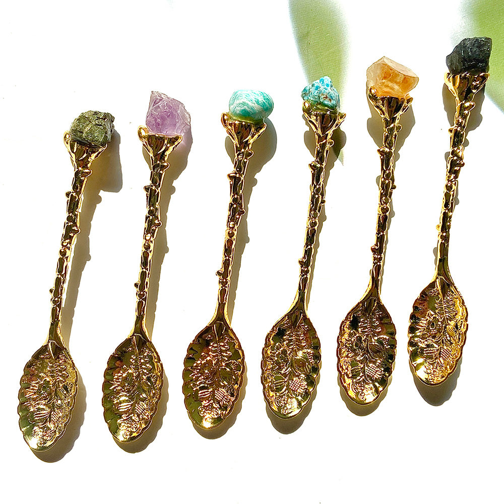 Natural Crystal Raw Stone Inlaid Spoon