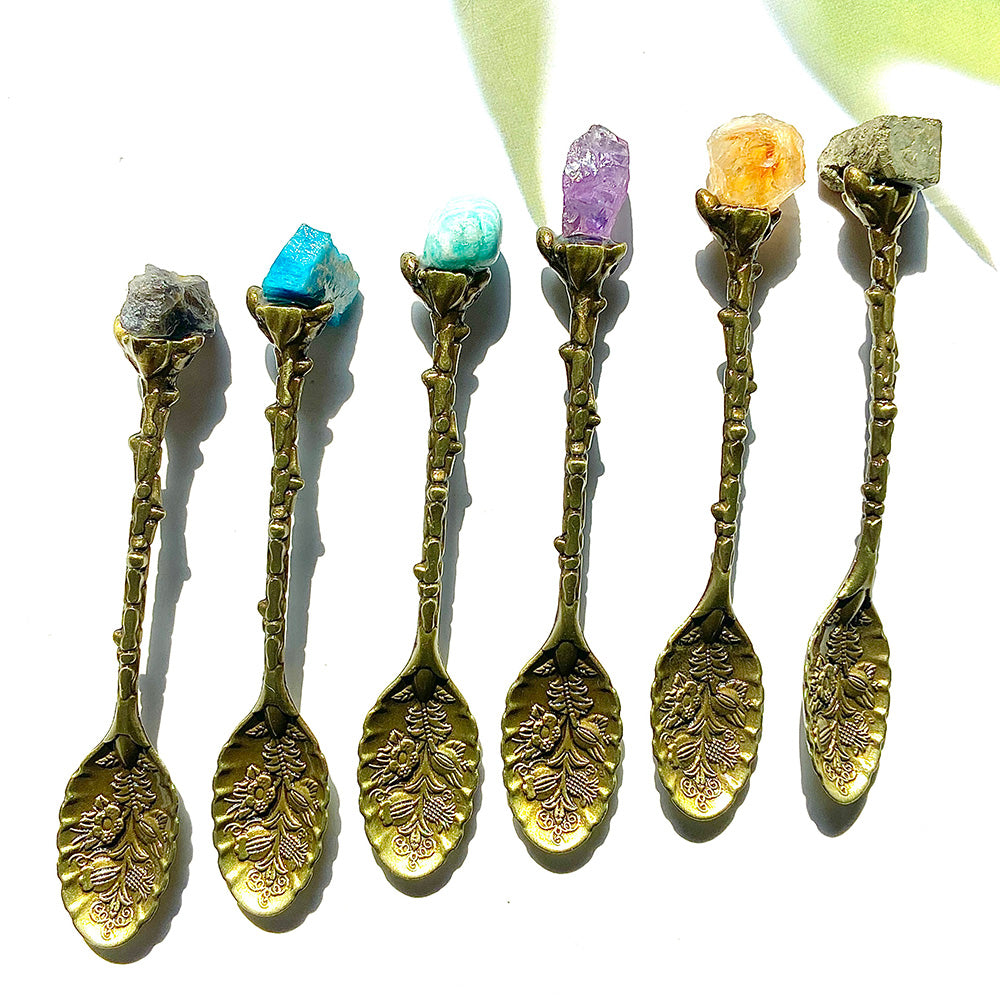 Natural Crystal Raw Stone Inlaid Spoon