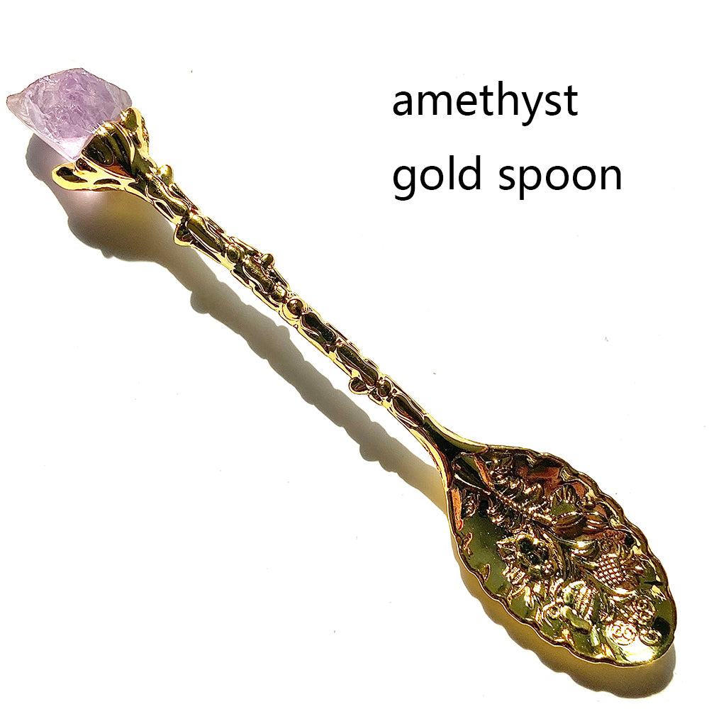 Natural Crystal Raw Stone Inlaid Spoon