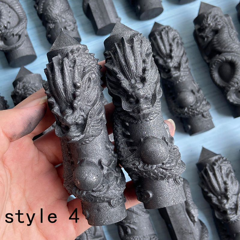 Shungite Tower With Different Styles Dragon Carving