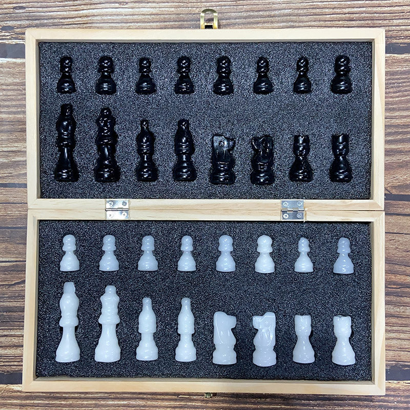 Crystal Chess Set Carvings Obsidian & White Jade