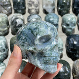 Natural Moss Agate Skulls Crystal Stone Carvings