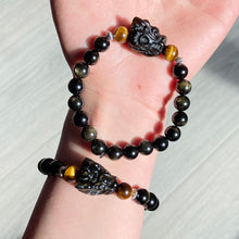 Load image into Gallery viewer, Obsidian Dragon Head &amp;Lion &amp; Moon Carving Beads Crystal Bracelet