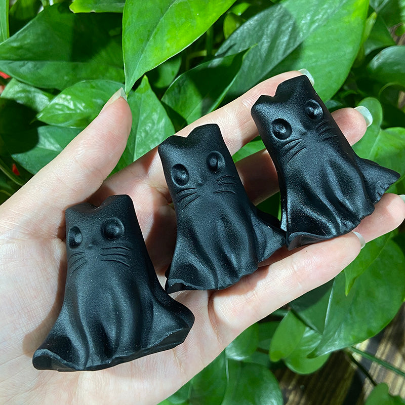 Black Obsidian Cat Carvings Crystal Cartoon Carvings Decorative Gift