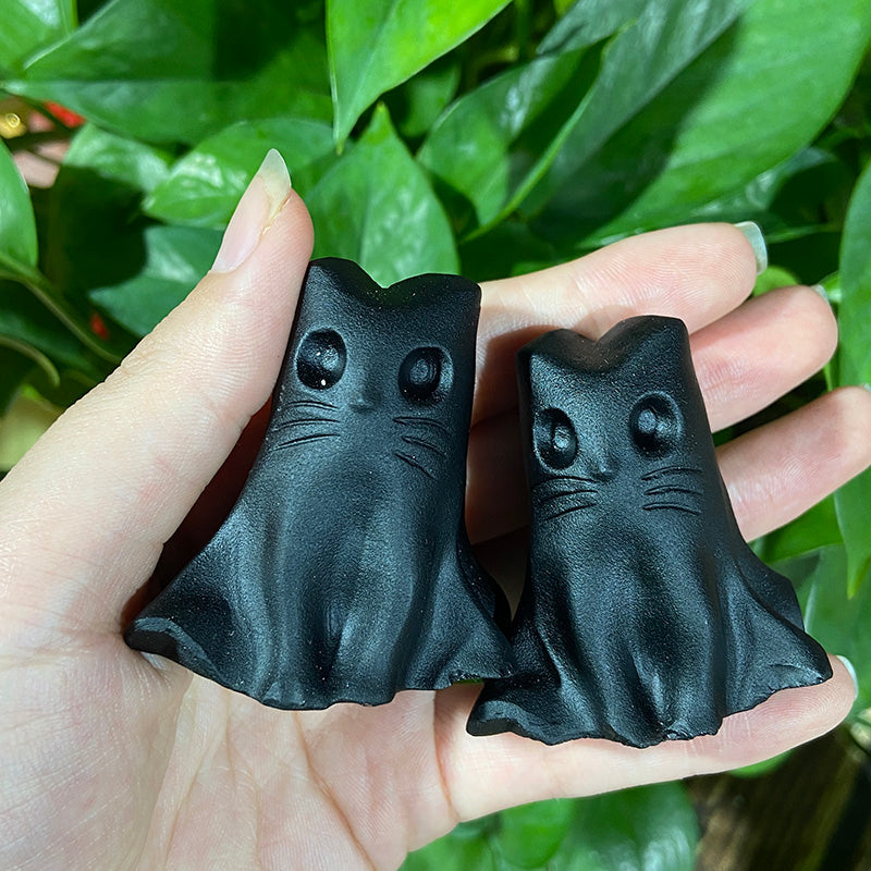 Black Obsidian Cat Carvings Crystal Cartoon Carvings Decorative Gift