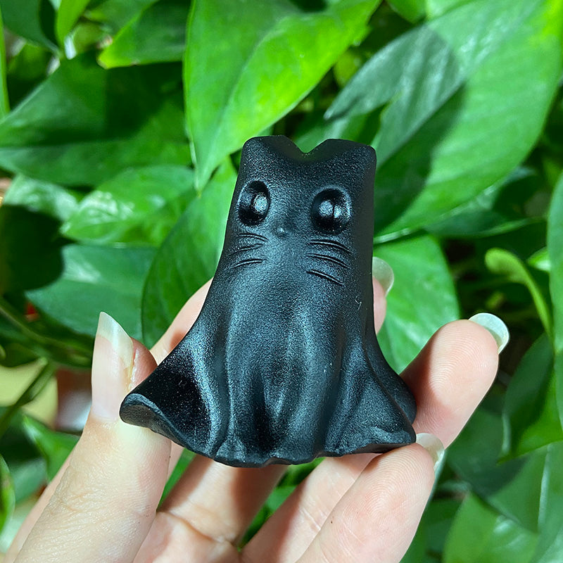 Black Obsidian Cat Carvings Crystal Cartoon Carvings Decorative Gift