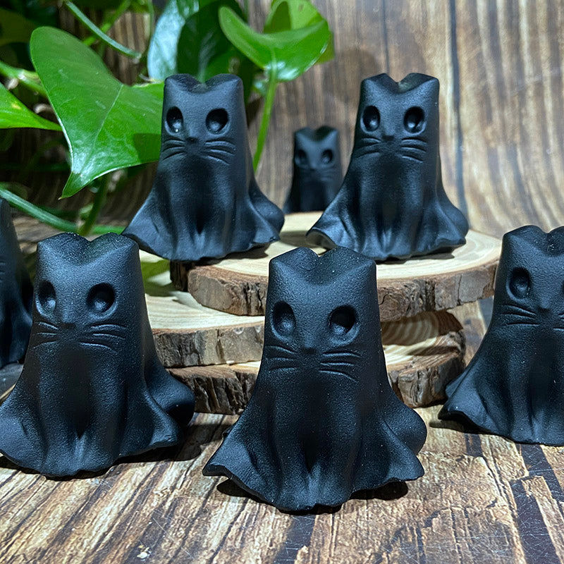 Black Obsidian Cat Carvings Crystal Cartoon Carvings Decorative Gift