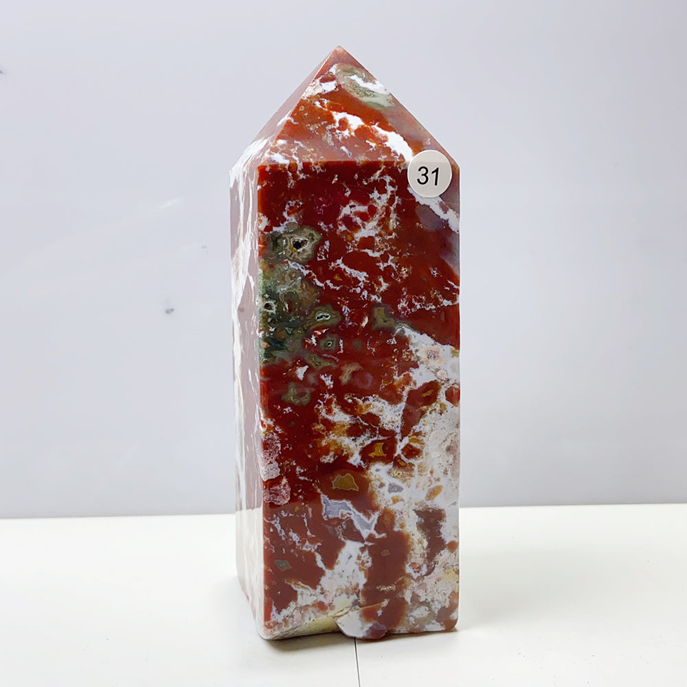 Pink Ocean Jasper Tower Rock Stone Home Feng Shui Decoration Witchcraft