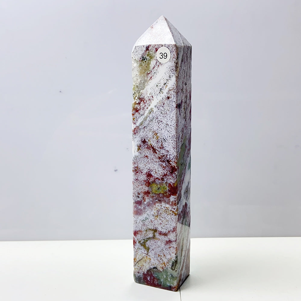 Pink Ocean Jasper Tower Rock Stone Home Feng Shui Decoration Witchcraft