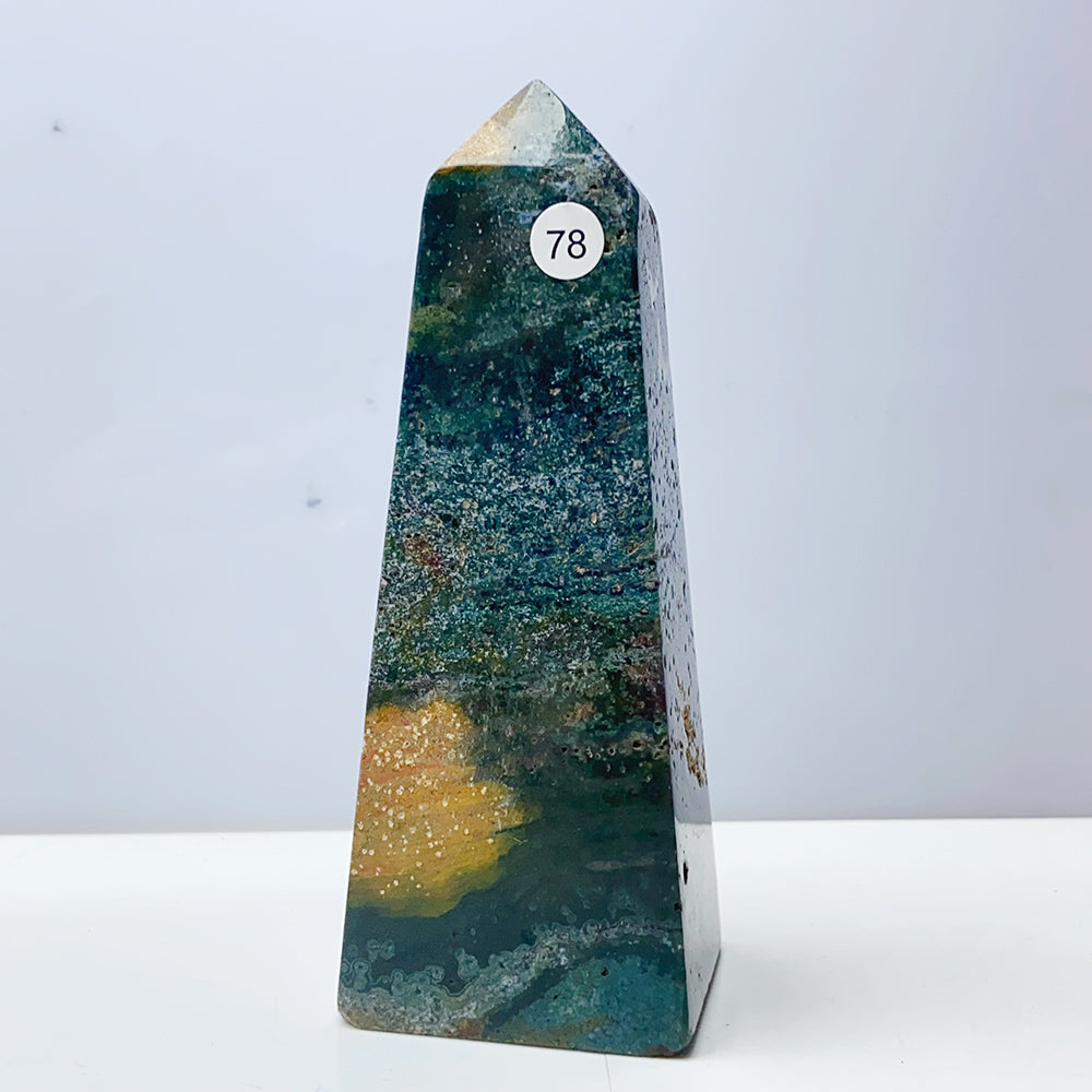 Green Ocean Jasper Crystal Wand Healing Tower Point Mineral For Home Decoration