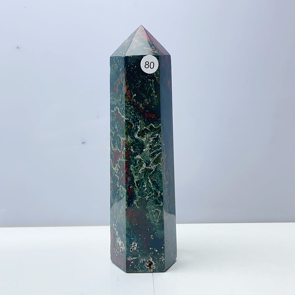 Green Ocean Jasper Crystal Wand Healing Tower Point Mineral For Home Decoration