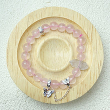Load image into Gallery viewer, 8mm Rose Quartz Beaded Bracelet Butterfly Pendant Sweet Cool Jewellry Gift