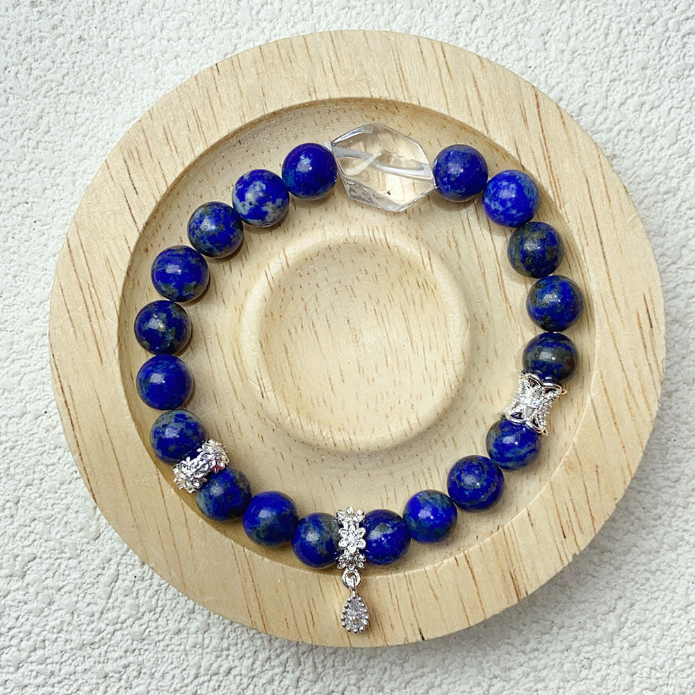 8mm Lapis Lazuli With Irregular Clear Quartz Beads Blue Crystal Bracelet For Women Fashion Jewelry