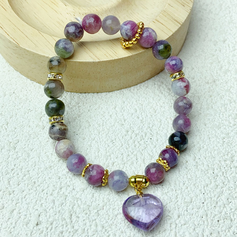 7mm Unicorn Beads With Amethyst Heart Pendant Bracelet For Valentine's Day Gift