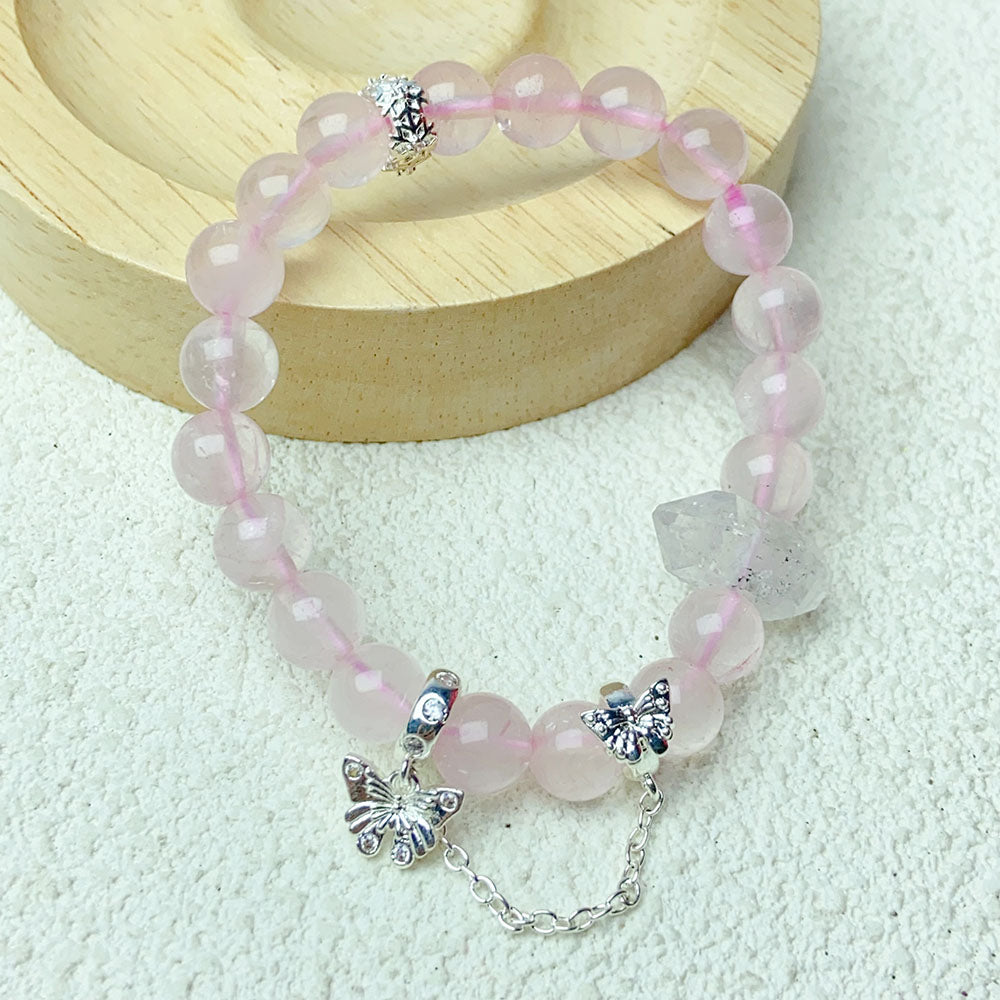 8mm Rose Quartz Beaded Bracelet Butterfly Pendant Sweet Cool Jewellry Gift