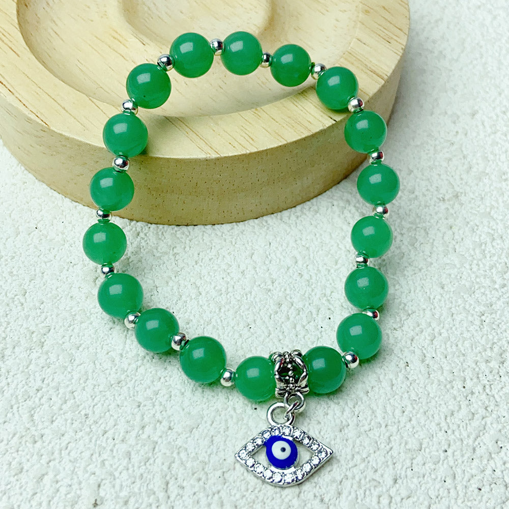 8mm Green Aventurine Beads With Evil Eye Pendant Bracelet Crystal Healing Quartz Jewelry Gift