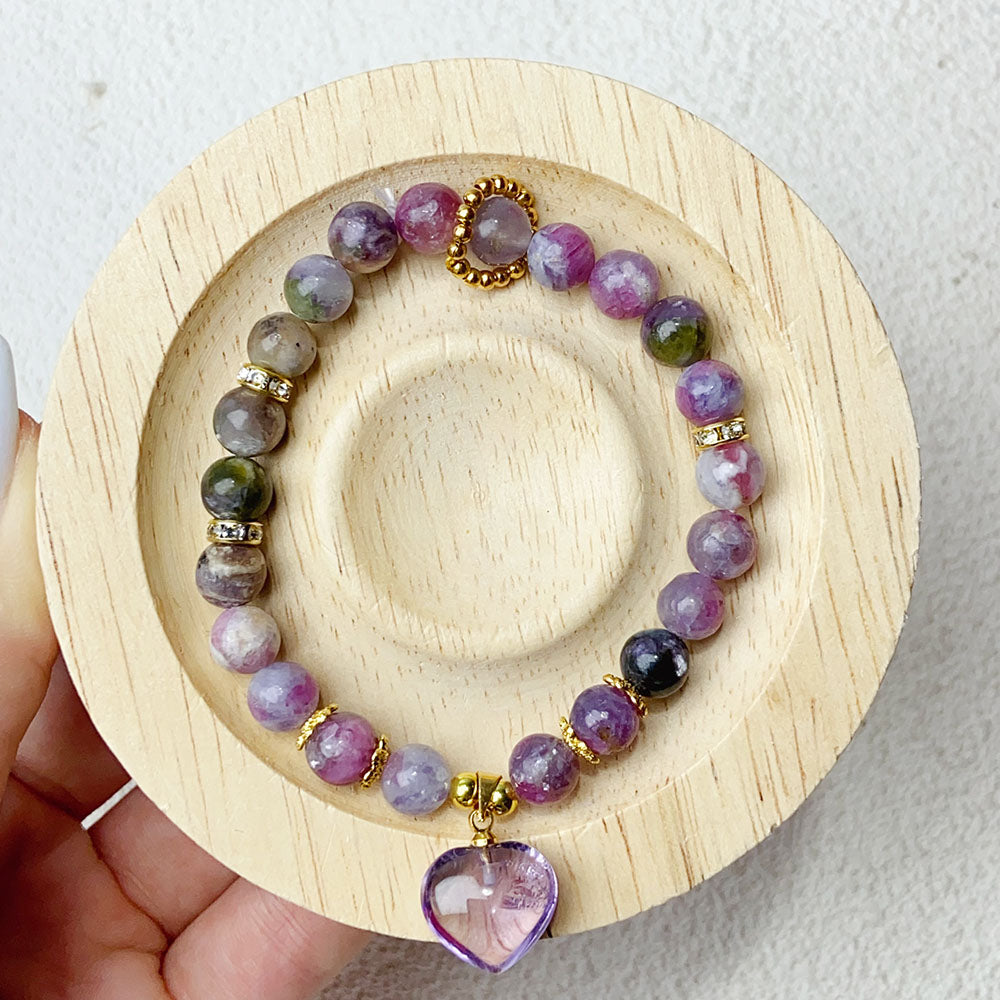 7mm Unicorn Beads With Amethyst Heart Pendant Bracelet For Valentine's Day Gift