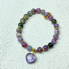 Load image into Gallery viewer, 7mm Unicorn Beads With Amethyst Heart Pendant Bracelet For Valentine&#39;s Day Gift