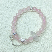 Load image into Gallery viewer, 8mm Rose Quartz Beaded Bracelet Butterfly Pendant Sweet Cool Jewellry Gift