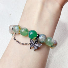 Load image into Gallery viewer, 10mm Green Flower Agate Beads With Butterfly Pendant Bracelet Reiki Healing Bangle Jewelry Gift
