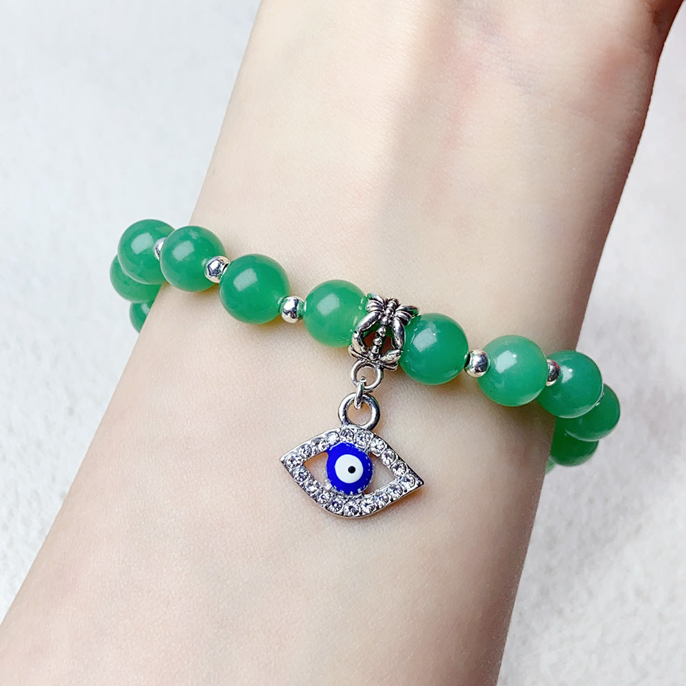 8mm Green Aventurine Beads With Evil Eye Pendant Bracelet Crystal Healing Quartz Jewelry Gift