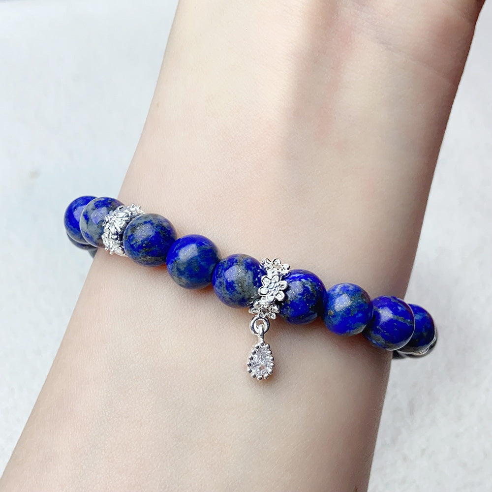 8mm Lapis Lazuli With Irregular Clear Quartz Beads Blue Crystal Bracelet For Women Fashion Jewelry