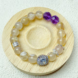 10mm Flower agate Energy Beads Bracelets With Amethyst Beads For Women Energy Healing Jewelry