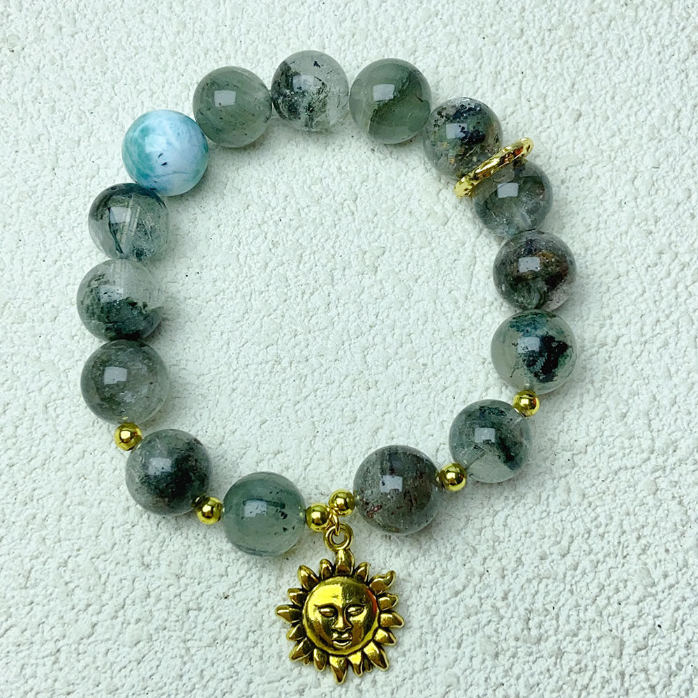 11mm Garden Quartz With Larimar Stone Beaded Strand Bracelets For Women Jewelry