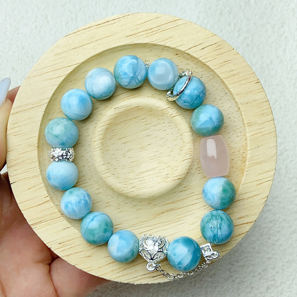 10mm Larimar Bead Bracelets Women Fashion Blue Stone Bracelets Luxury Designer Jewelry Gift
