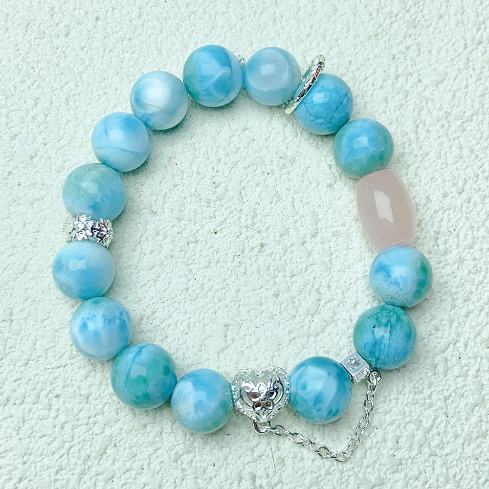 10mm Larimar Bead Bracelets Women Fashion Blue Stone Bracelets Luxury Designer Jewelry Gift