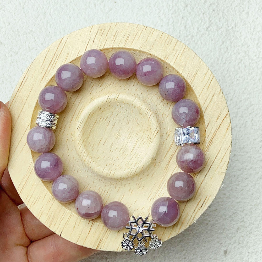 11mm Lavender Rose Quartz Bracelet With Snowflake Pendant Charm Bracelets Jewelry Gift