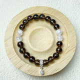 8MM Smoky Quartz With Cracked Clear Quartz Crystal Bracelet For Women Pulsera