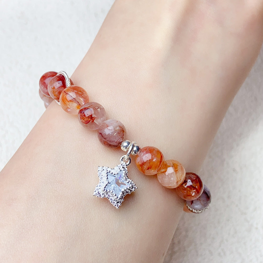 8mm Fire Quartz Beads With Five-Pointed Star Pendant Bracelet Jewelry For Women Gifts