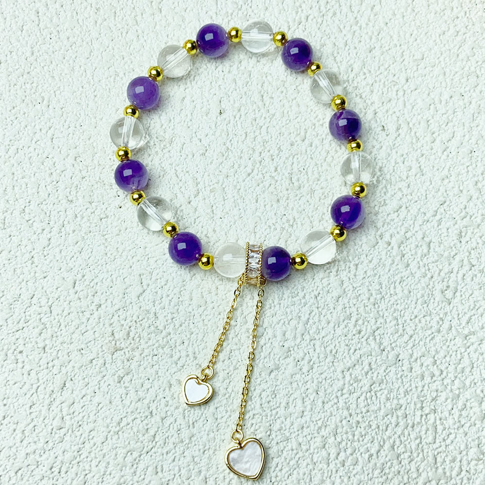 8MM Amethyst And Clear Quartz Bracelet For Women Girls Fashion Jewelry Gifts
