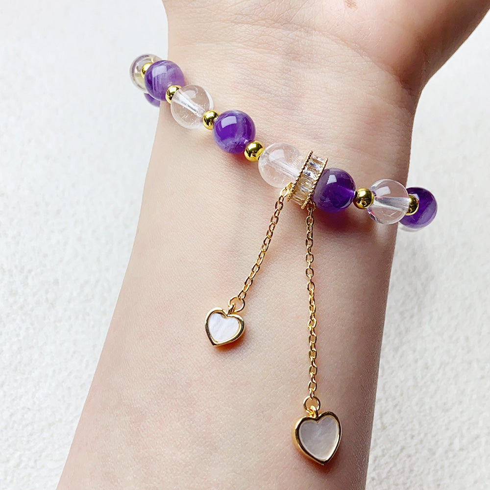8MM Amethyst And Clear Quartz Bracelet For Women Girls Fashion Jewelry Gifts