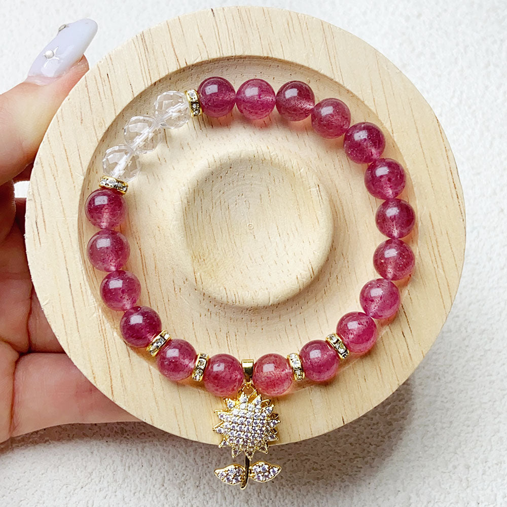 8mm Strawberry Quartz Crystal Beaded Bracelet Girls Party Wedding Jewelry Gifts