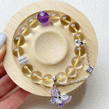 Load image into Gallery viewer, 10mm Citrine Bracelet With Amethyst Beads Chain Elastic Bangle Female Fashion Party Jewelry
