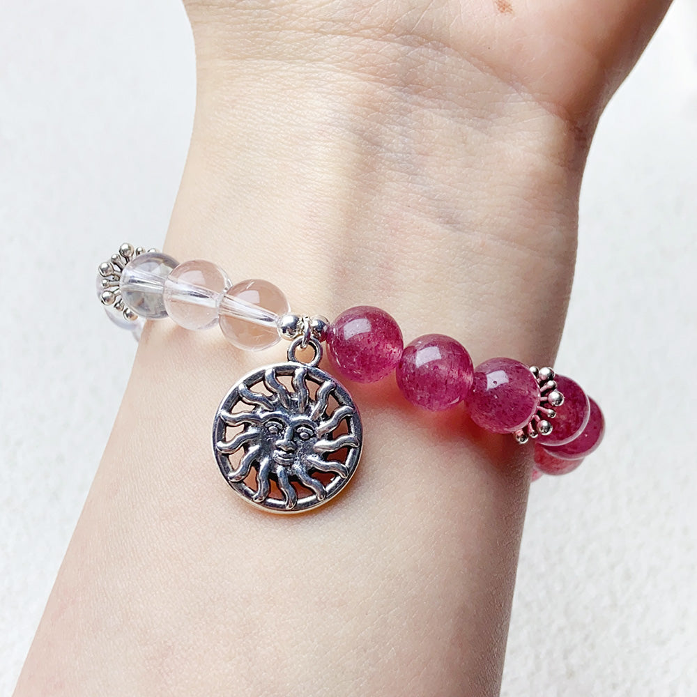 8mm Clear Quartz & Strawberry Quartz Bracelet Hand Designed Jewelry For Women Gift