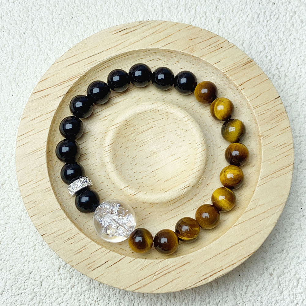 8mm Obsidain And Yellow Tiger Eye Bracelet Stimulate Enthusiasm Health Care Jewelry